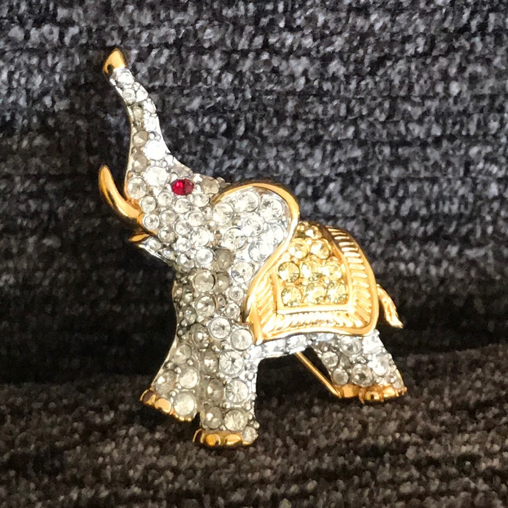 Swarovski signed elephant brooch